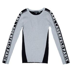Karl Lagerfeld Paris Women's Colorblock Ribbed Sweater, Gray/Black, Sz: Large
